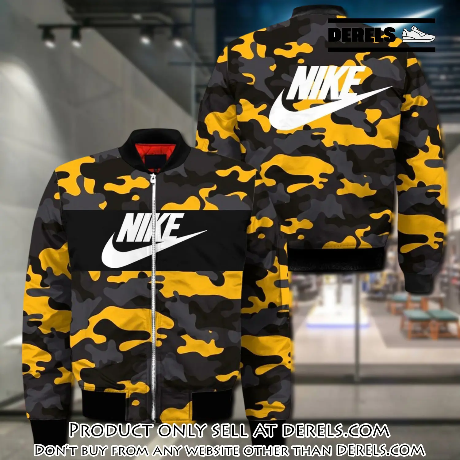 Nike yellow camo luxury brand premium bomber jacket clothing outfit for men women dr1404943